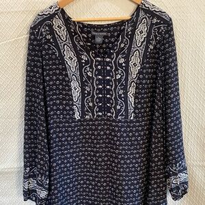 Chelsea & Theodore Navy/white Patterned Beach Dress/Swim Coverup. Medium. NWT.